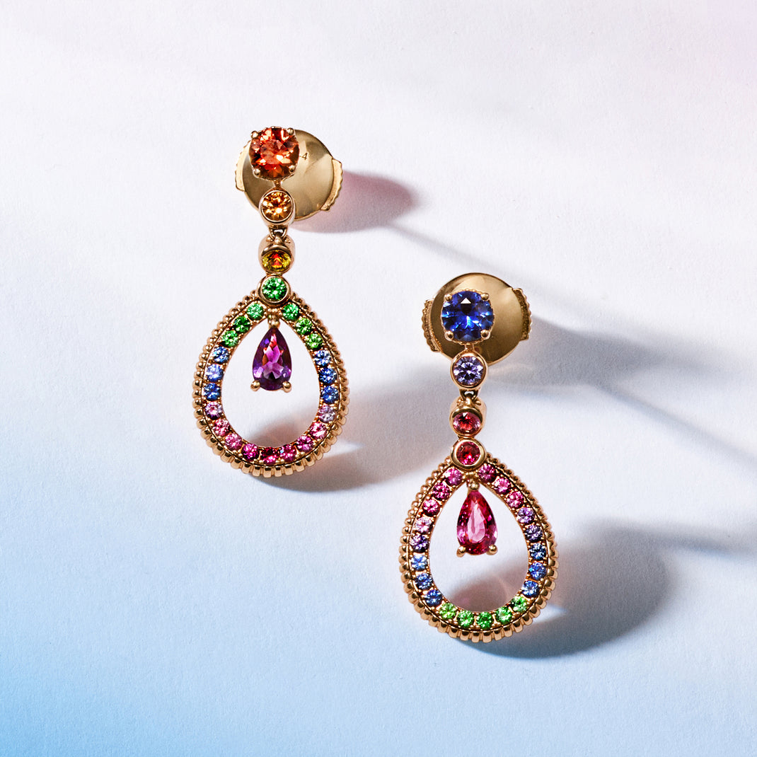 Fluted Gemstone Teardrop Earrings