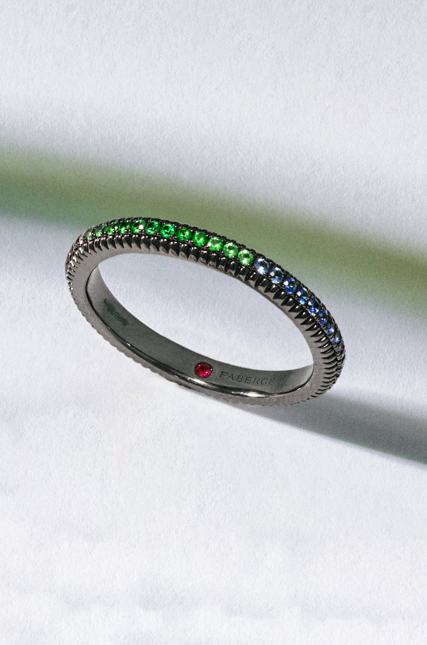 Fluted Rainbow Multicoloured Gemstone Eternity Ring