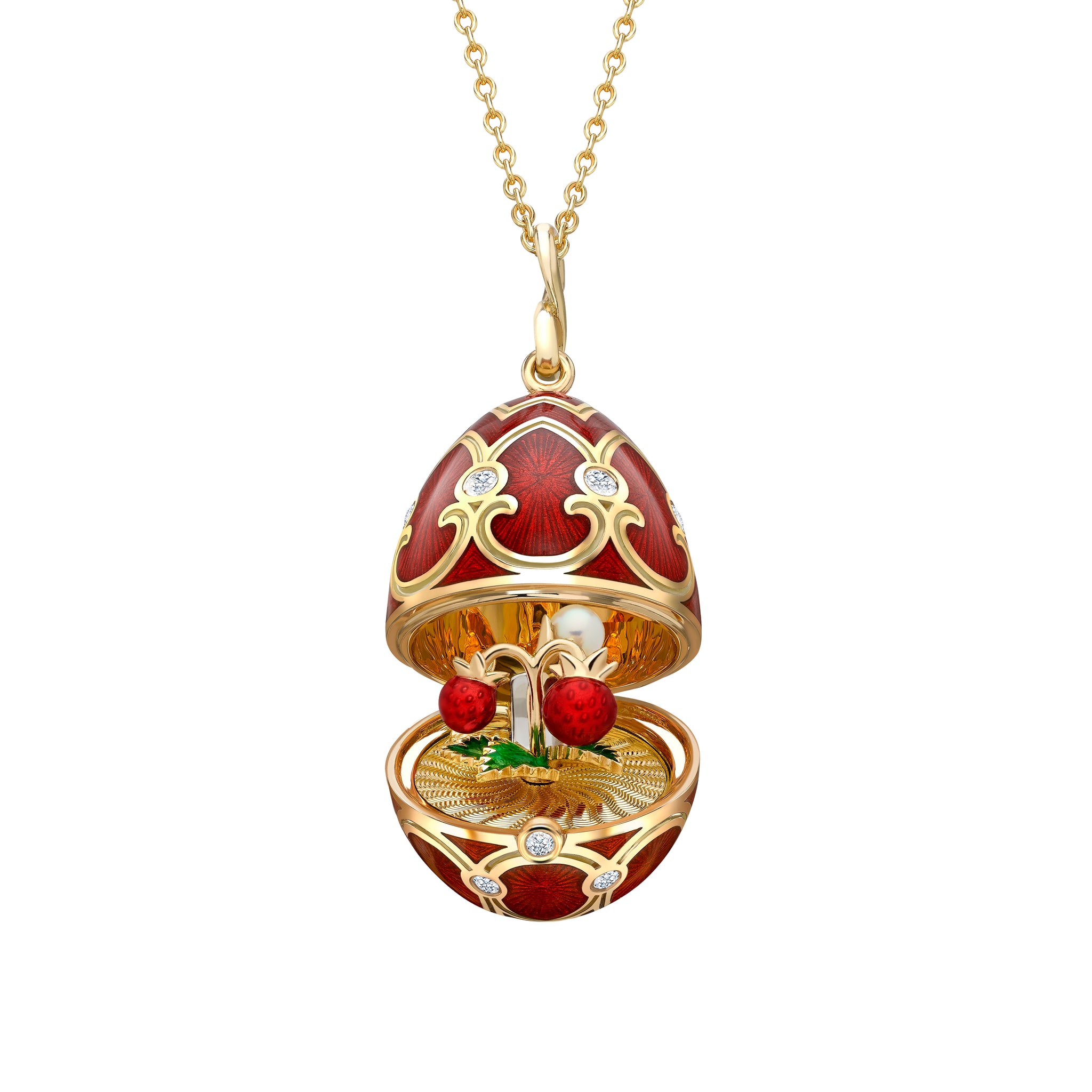 Guilloché Enamel Strawberry Surprise Locket