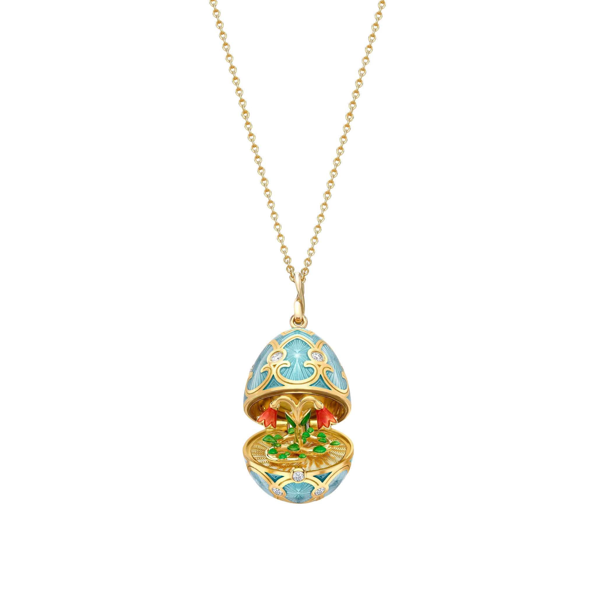 Guilloché Enamel Twin Flower Surprise Locket