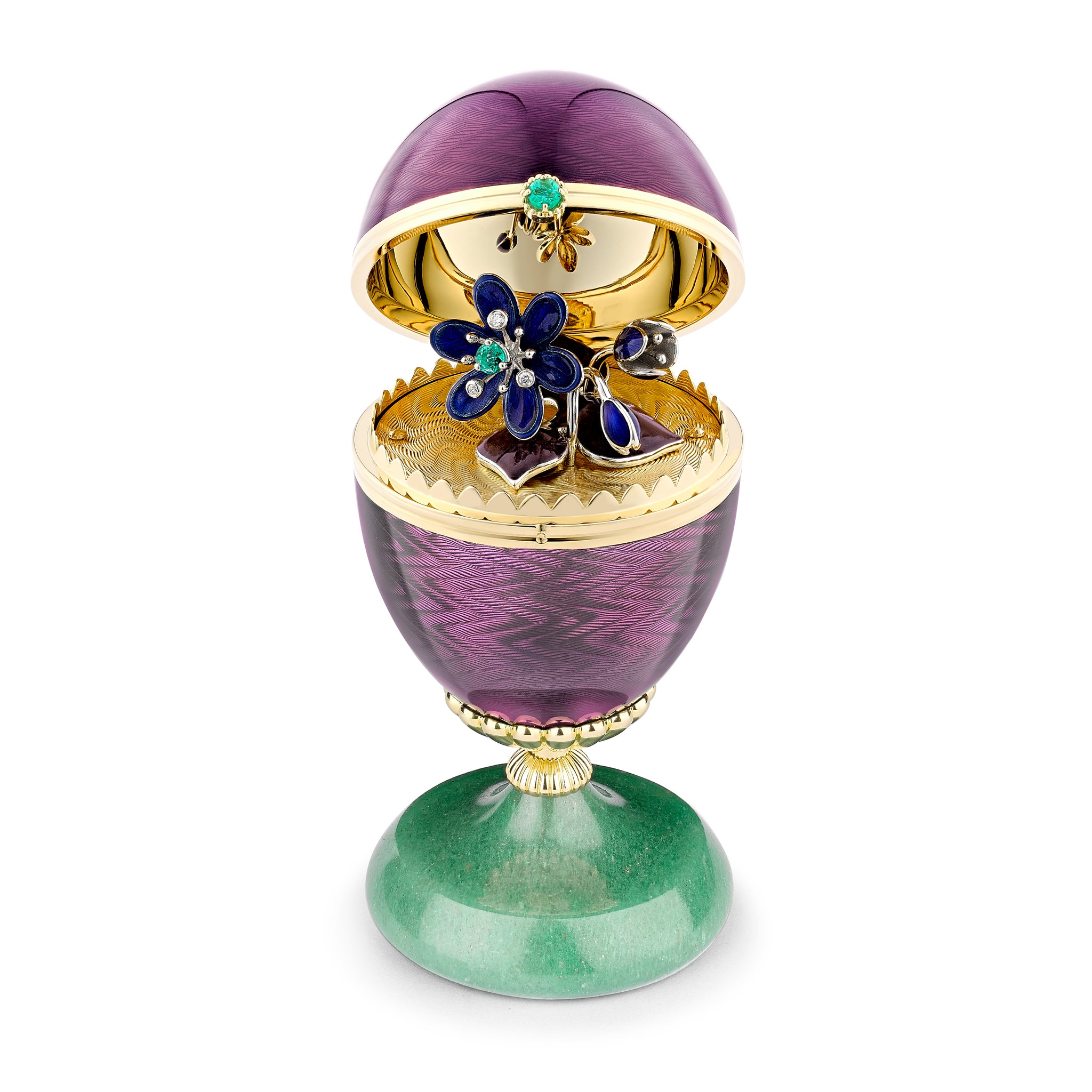 Limited Edition Guilloché Enamel Anemone Surprise Egg Objet