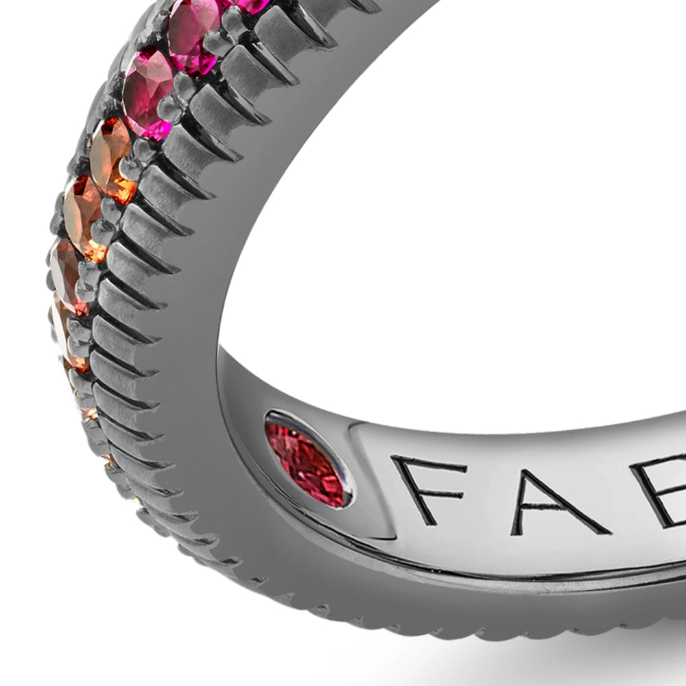Black Rhodium White Gold Multicoloured Gemstone Fluted Eternity Ring