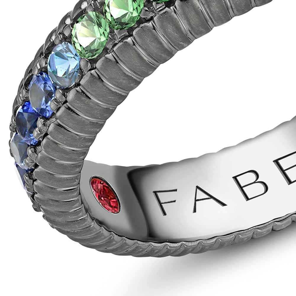 Colours of Love Black Rhodium Rainbow Multicoloured Gemstone Fluted Ring