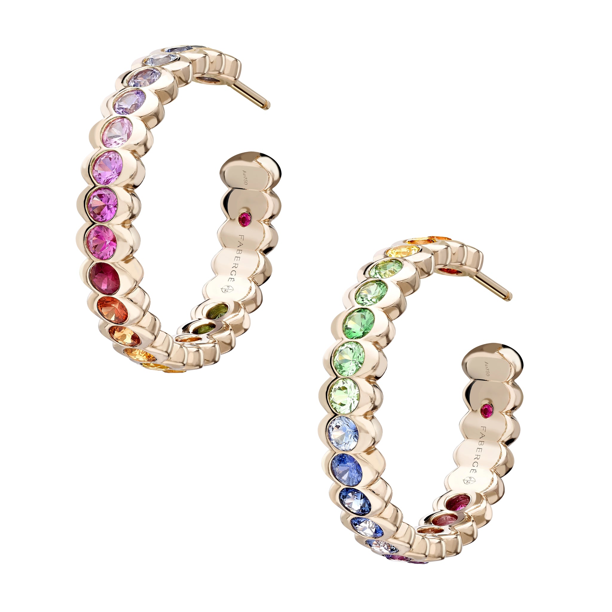 Rose Gold Rainbow Multicoloured Gemstone Hoop Earrings | Fabergé