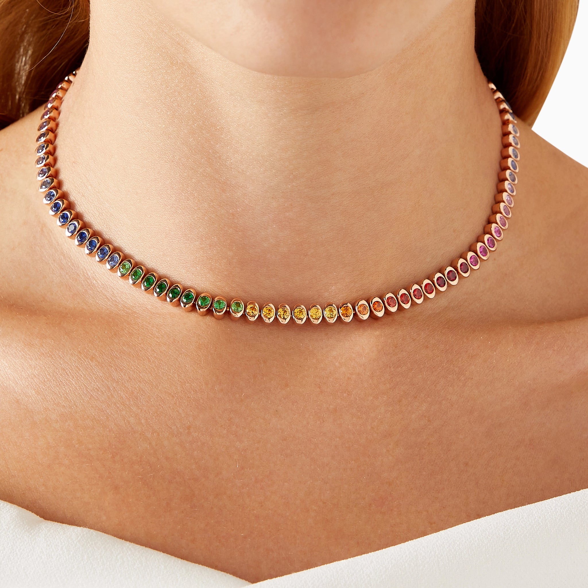 Rose Gold Rainbow Multicoloured Gemstone Necklace | Fabergé