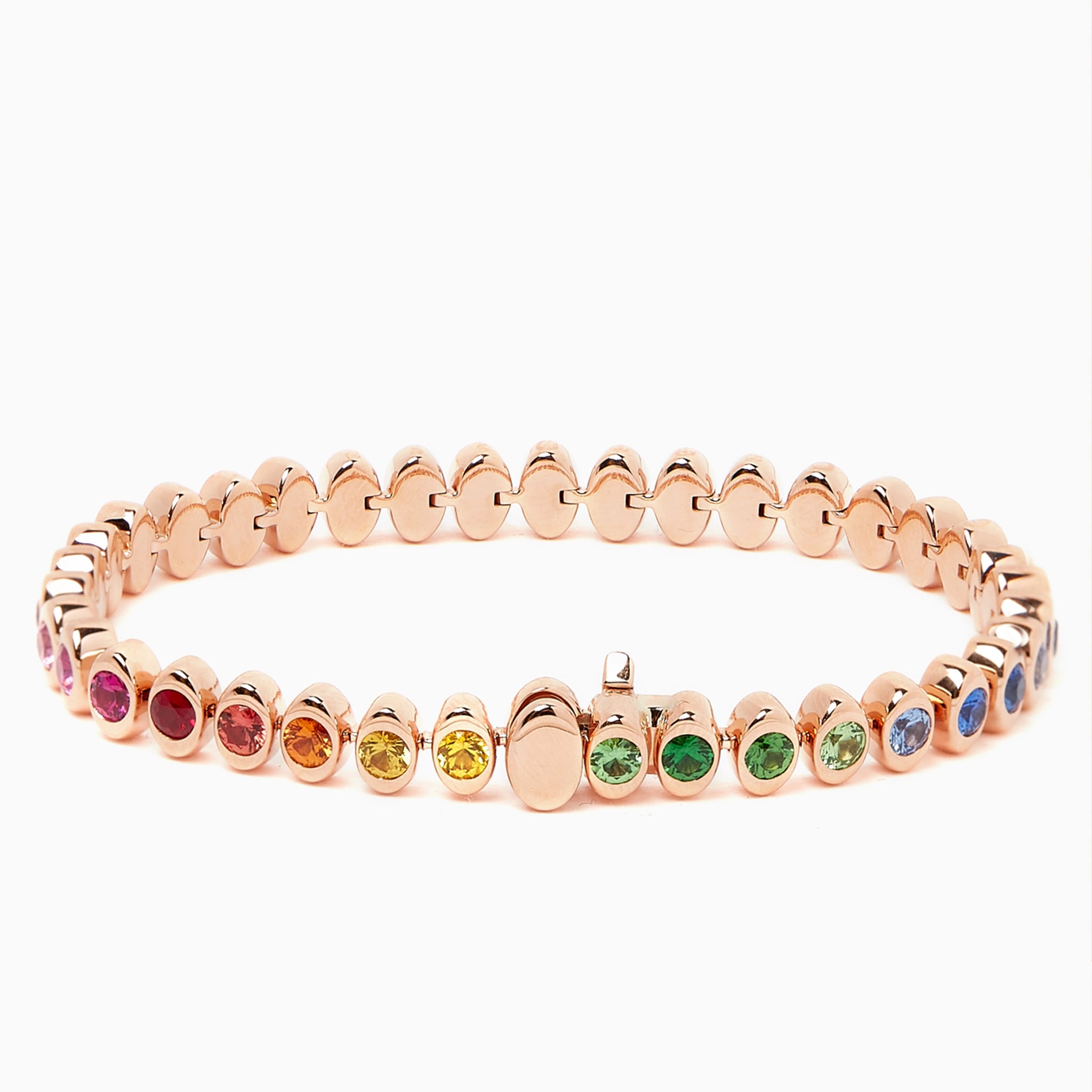 Rose Gold Rainbow Multicoloured Gemstone Tennis Bracelet | Fabergé