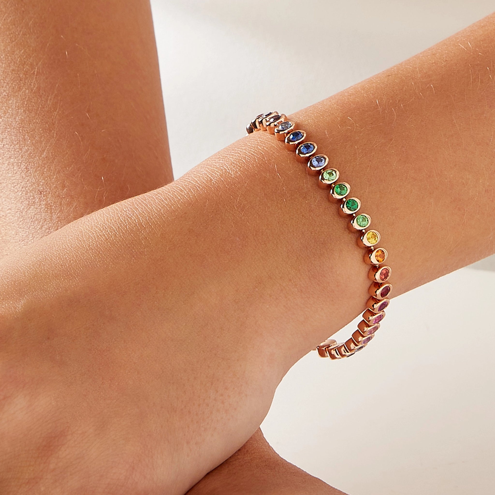Rose Gold Rainbow Multicoloured Gemstone Tennis Bracelet | Fabergé