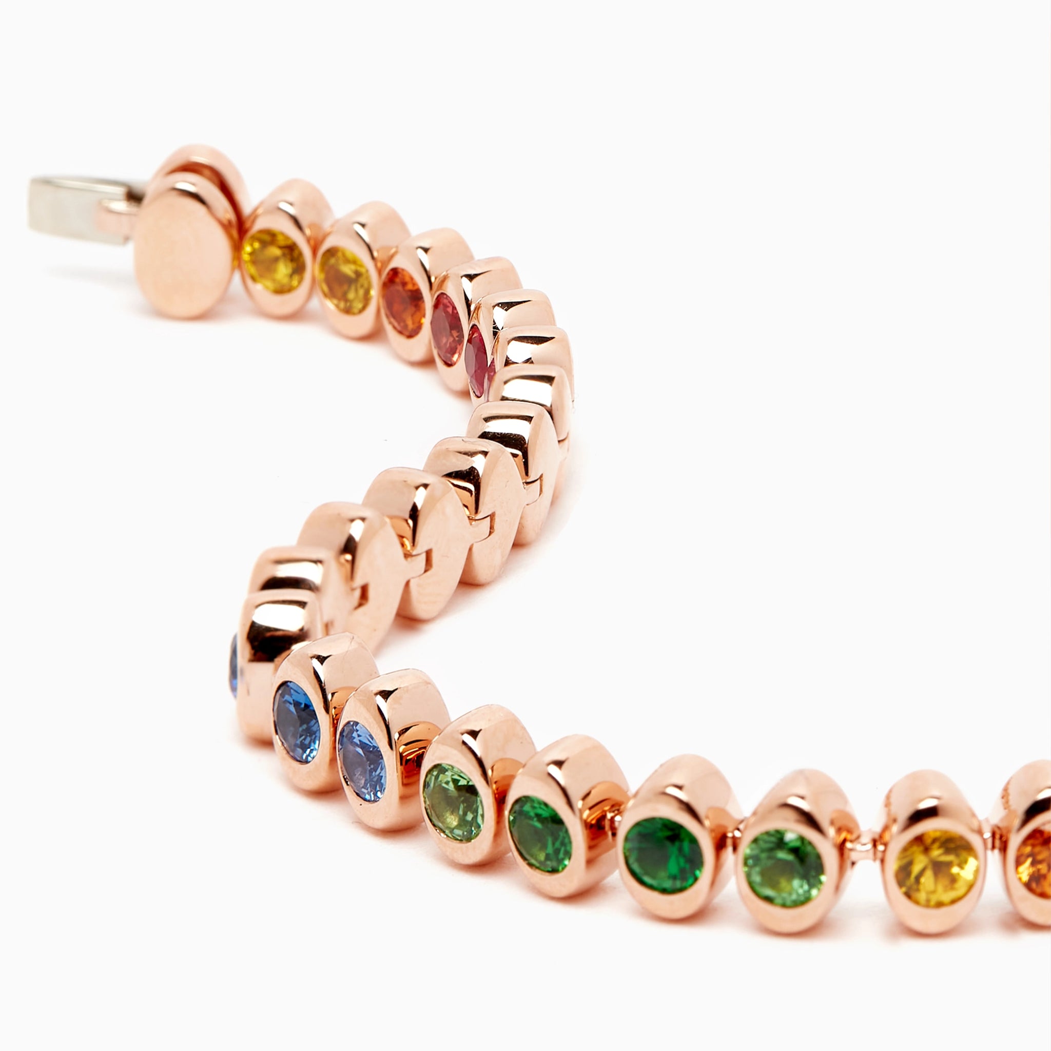 Rose Gold Rainbow Multicoloured Gemstone Tennis Bracelet | Fabergé