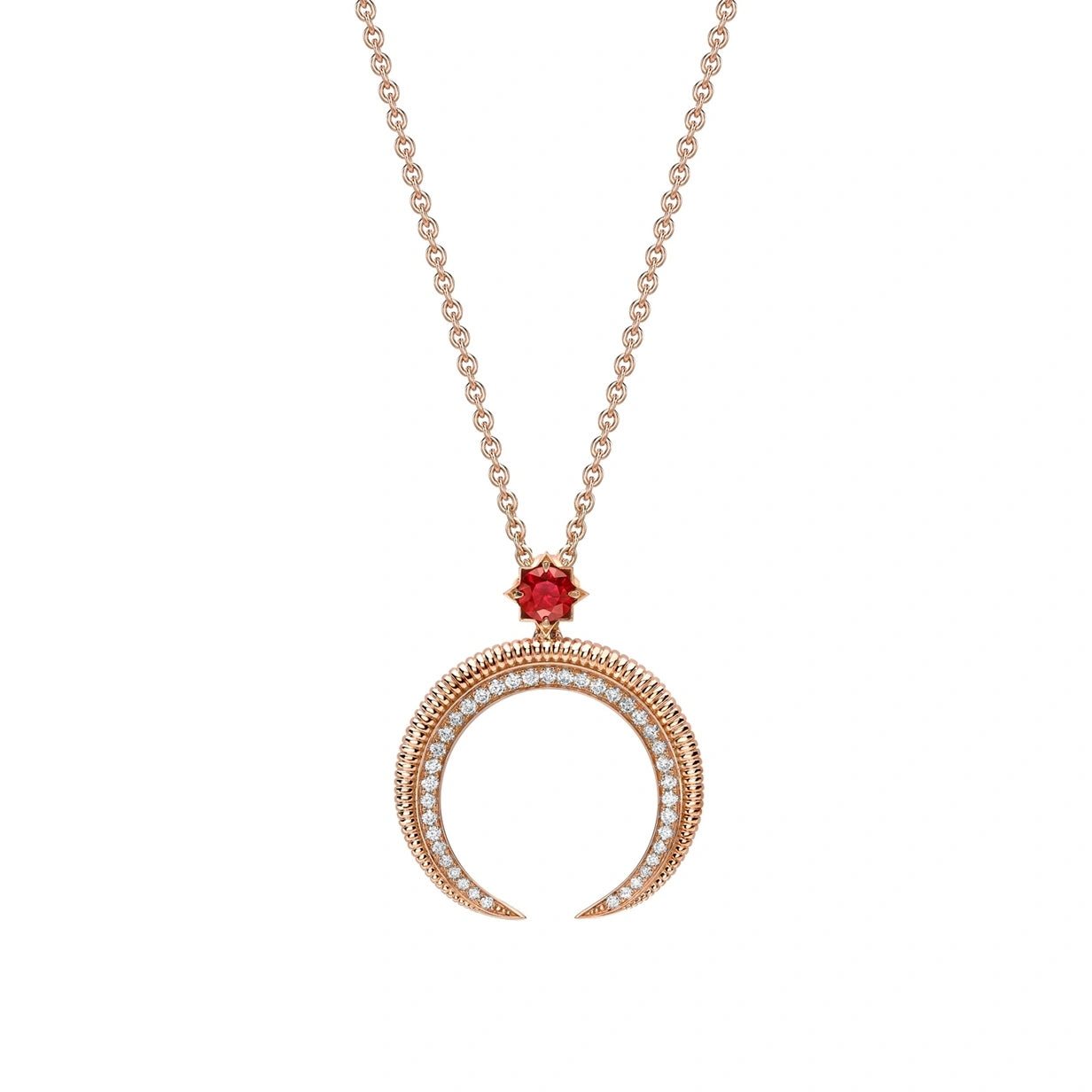 Crescent Rose Gold Ruby & Diamond Pendant | Fabergé