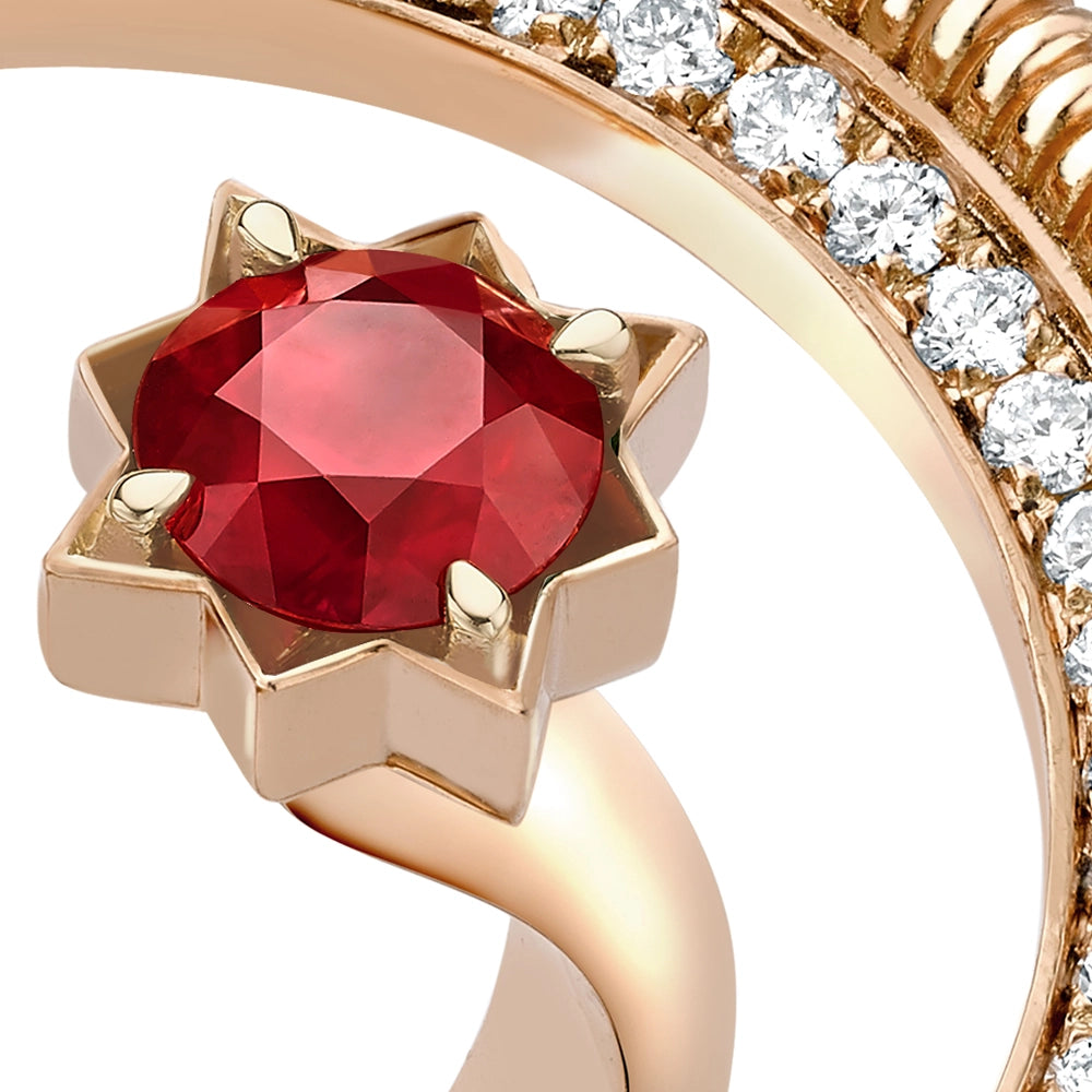 Crescent Rose Gold Ruby & Diamond Ring | Fabergé