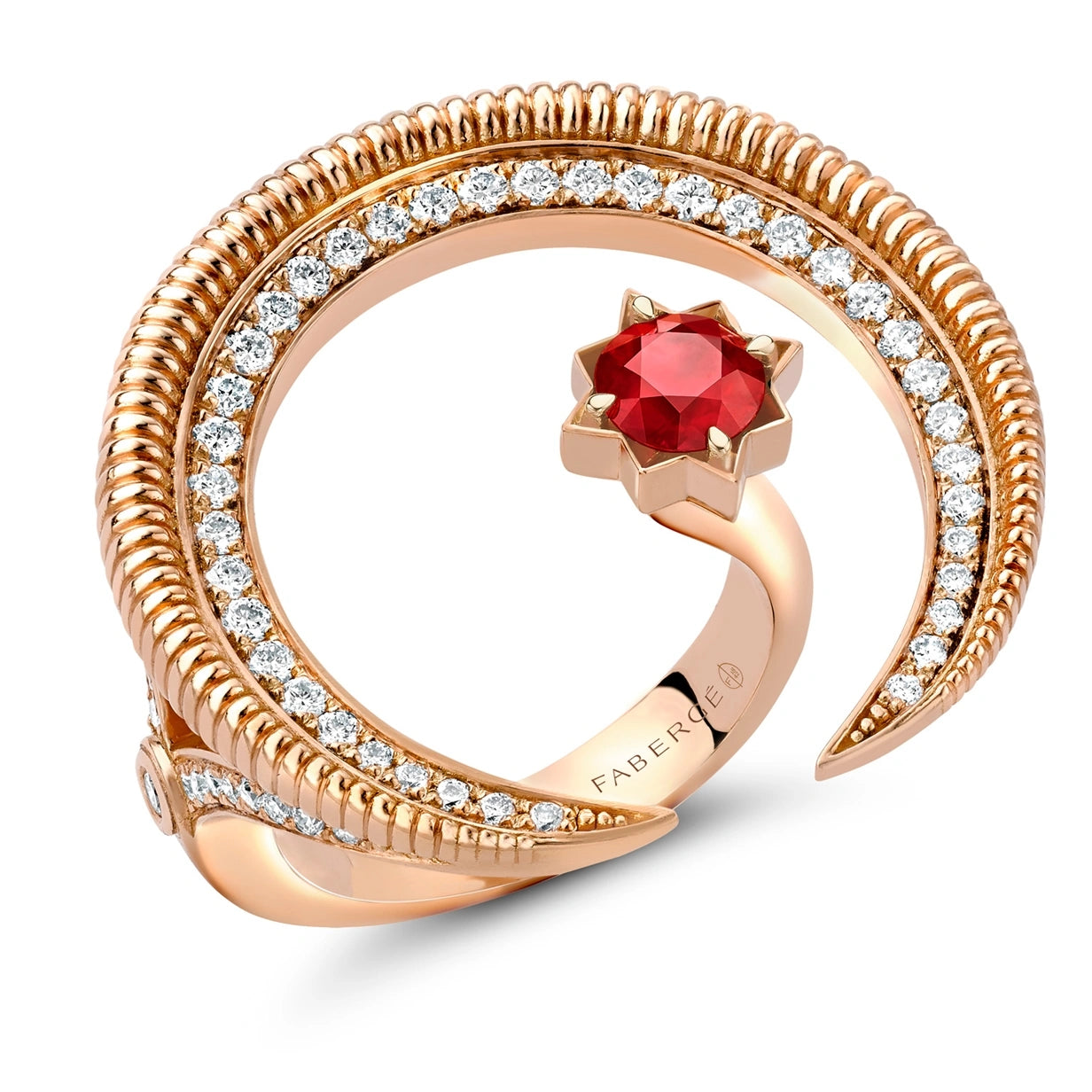 Crescent Rose Gold Ruby & Diamond Ring | Fabergé