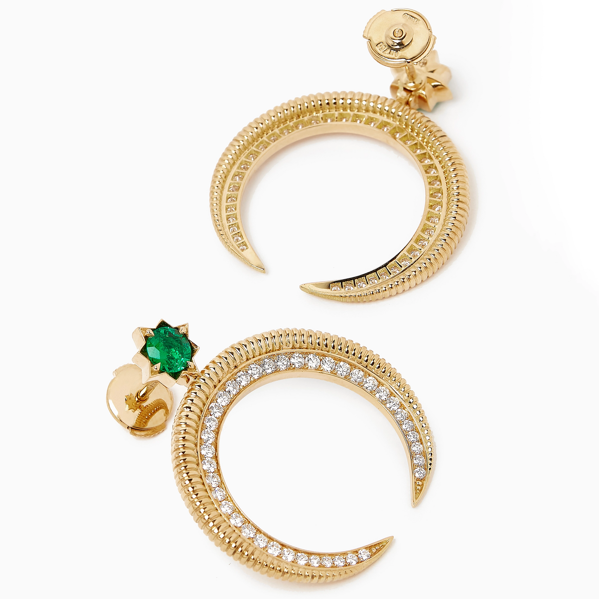 Hilal Yellow Gold Emerald & Diamond Earrings | Fabergé