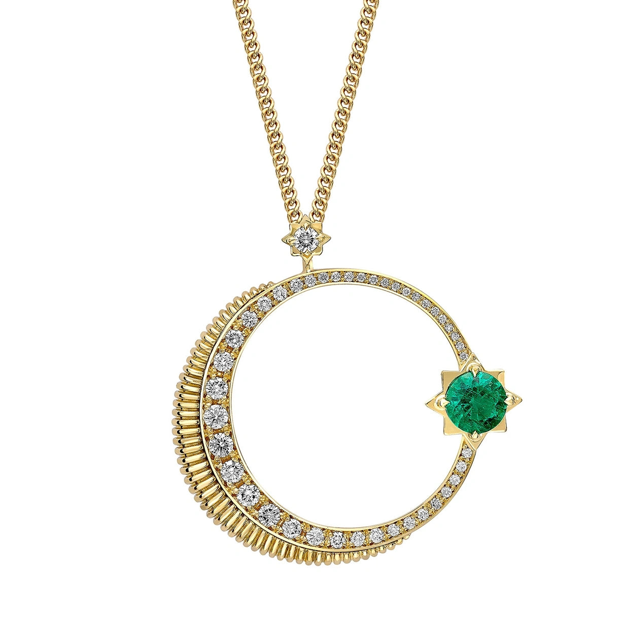 Crescent Yellow Gold Emerald & Diamond Pendant | Fabergé