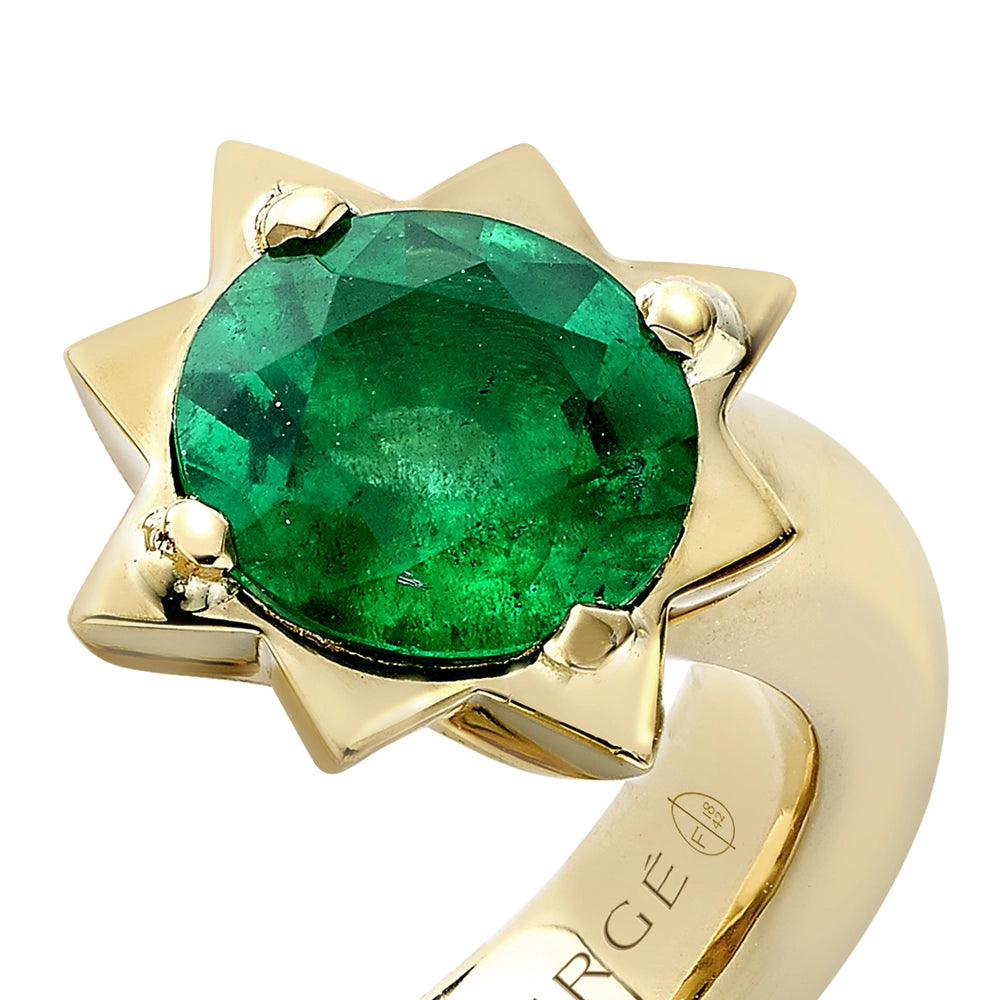 Crescent Yellow Gold Emerald & Diamond Ring | Fabergé