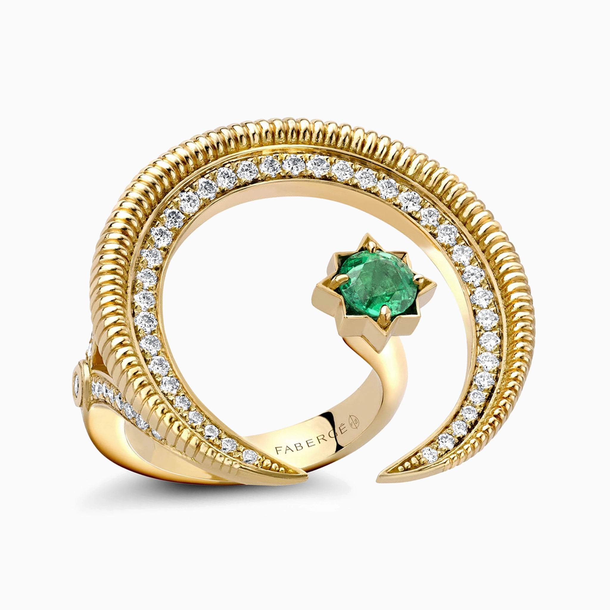Hilal Yellow Gold Emerald & Diamond Ring | Fabergé