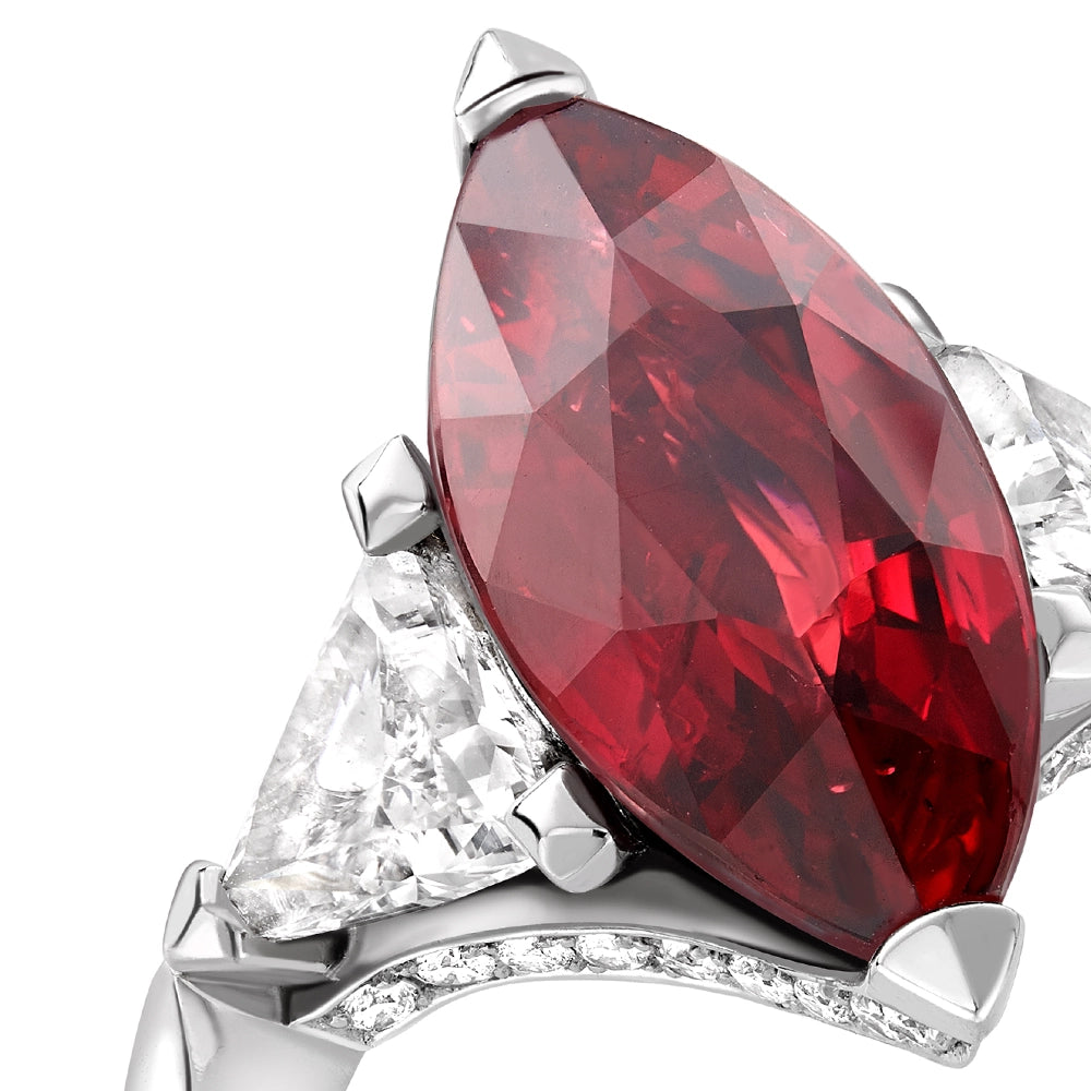 Platinum 5ct Marquise Cut Ruby Ring Set With Diamonds | Fabergé