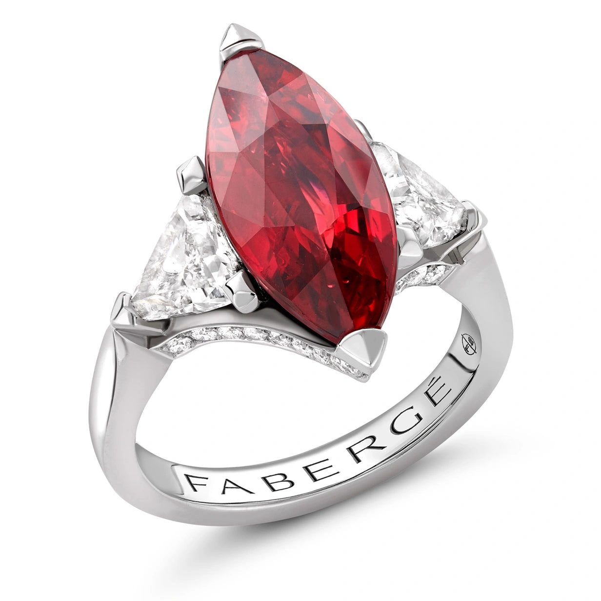 Platinum 5ct Marquise Cut Ruby Ring Set With Diamonds | Fabergé