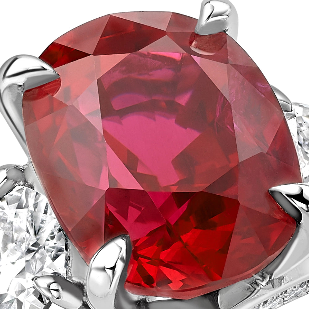 Platinum 4.33ct Oval Ruby Ring Set With Pear Shaped Diamonds | Fabergé