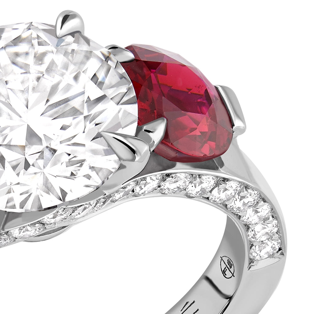 Platinum Diamond & Ruby Three Stone Ring | Fabergé