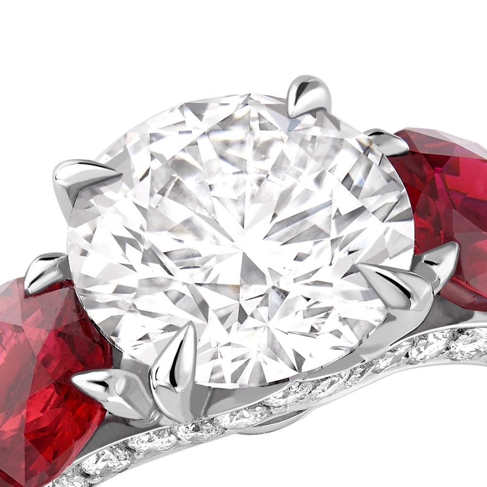 Platinum Diamond & Ruby Three Stone Ring | Fabergé