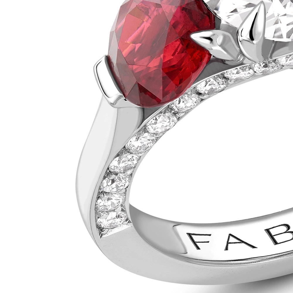 Platinum Diamond & Ruby Three Stone Ring | Fabergé