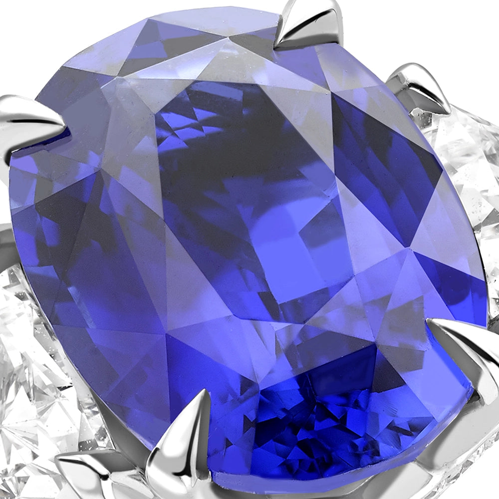 Platinum 3.47ct Oval Cut Blue Sapphire Ring Set With Diamonds | Fabergé