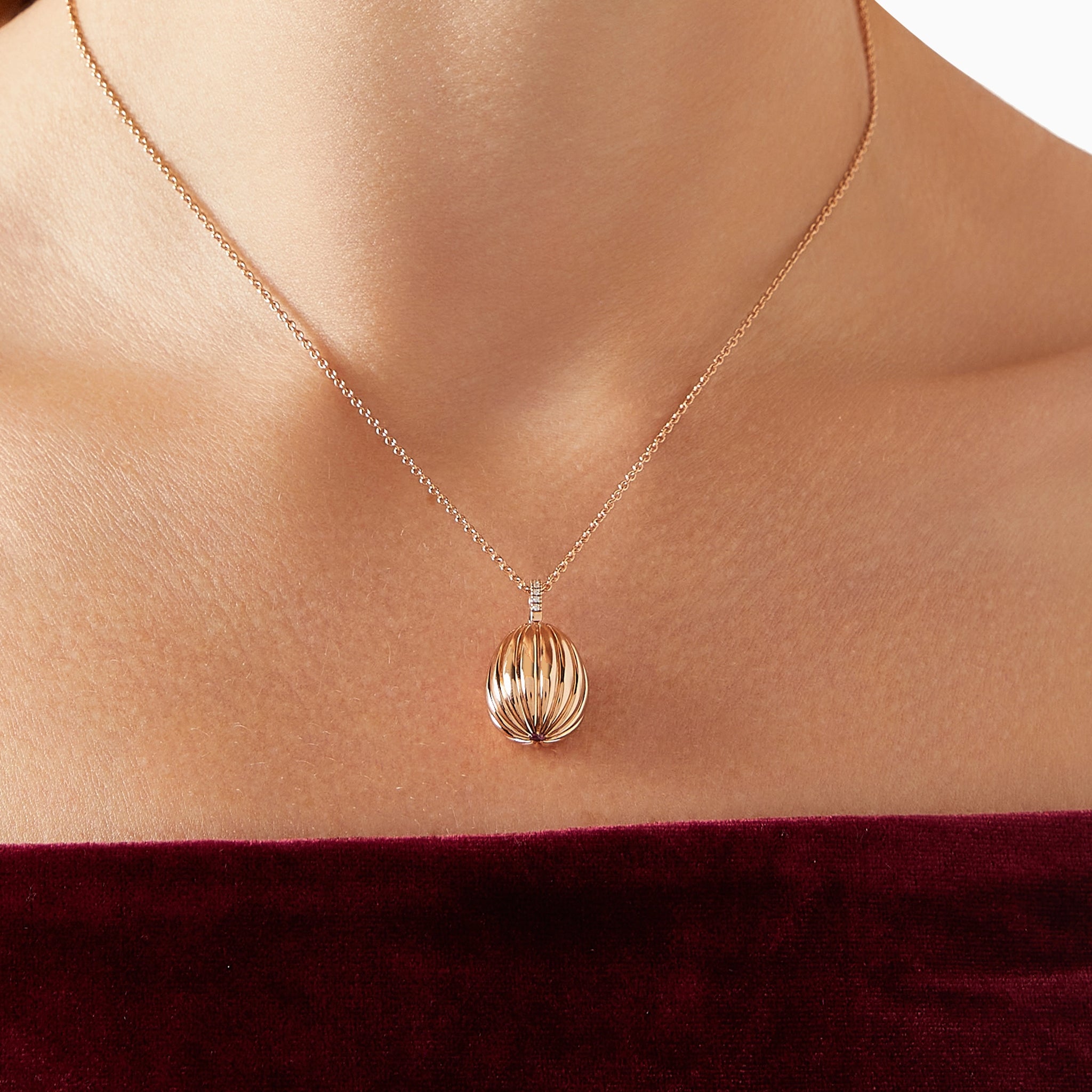 Colours of Love Rose Gold Diamond and Ruby ‘180’ Egg Pendant | Fabergé