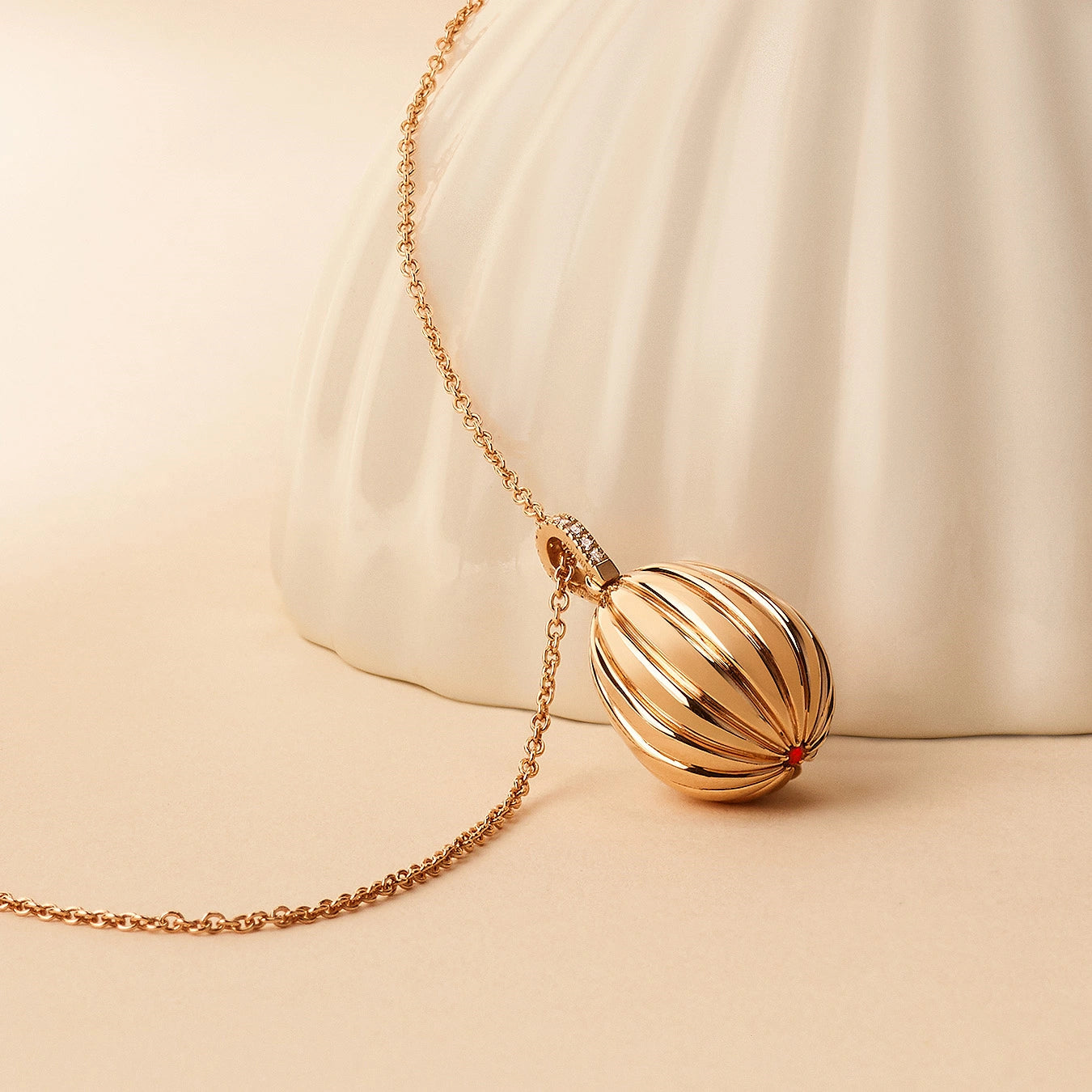 Colours of Love Rose Gold Diamond and Ruby ‘180’ Egg Pendant | Fabergé