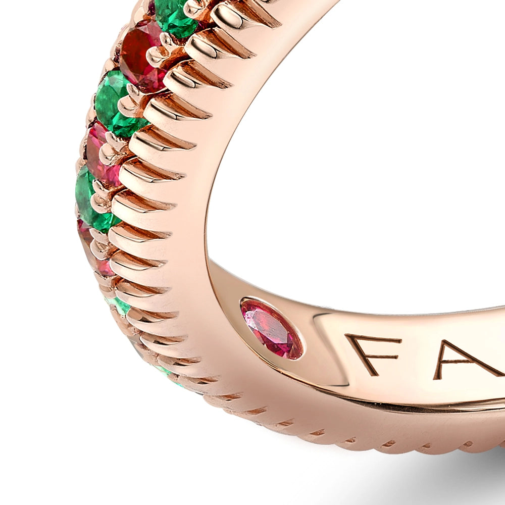 Rose Gold Emerald & Ruby Fluted Eternity Ring | Fabergé