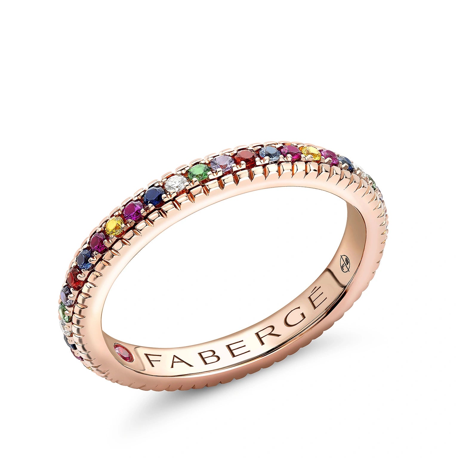 Rose Gold Multicoloured Gemstone Fluted Eternity Ring | Fabergé