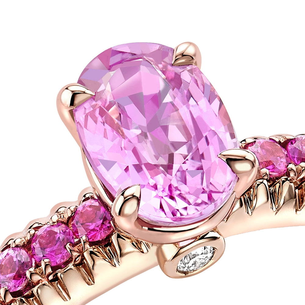 Rose Gold Pink Sapphire Fluted Ring with Pink Sapphire Shoulders | Fabergé