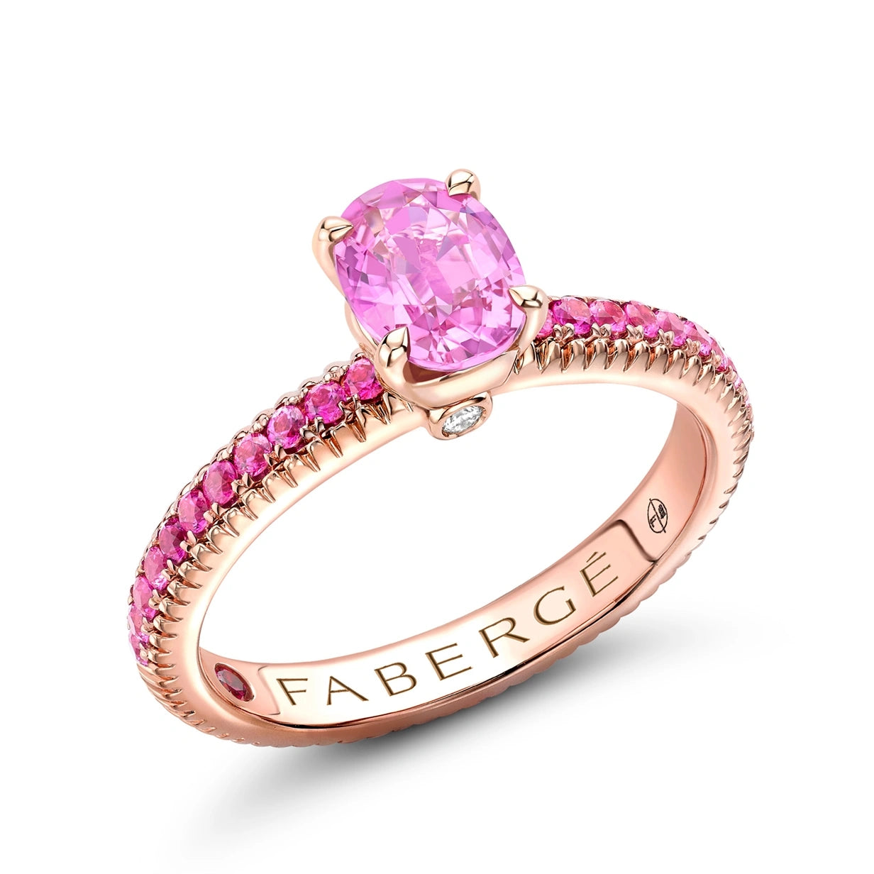 Rose Gold Pink Sapphire Fluted Ring with Pink Sapphire Shoulders | Fabergé