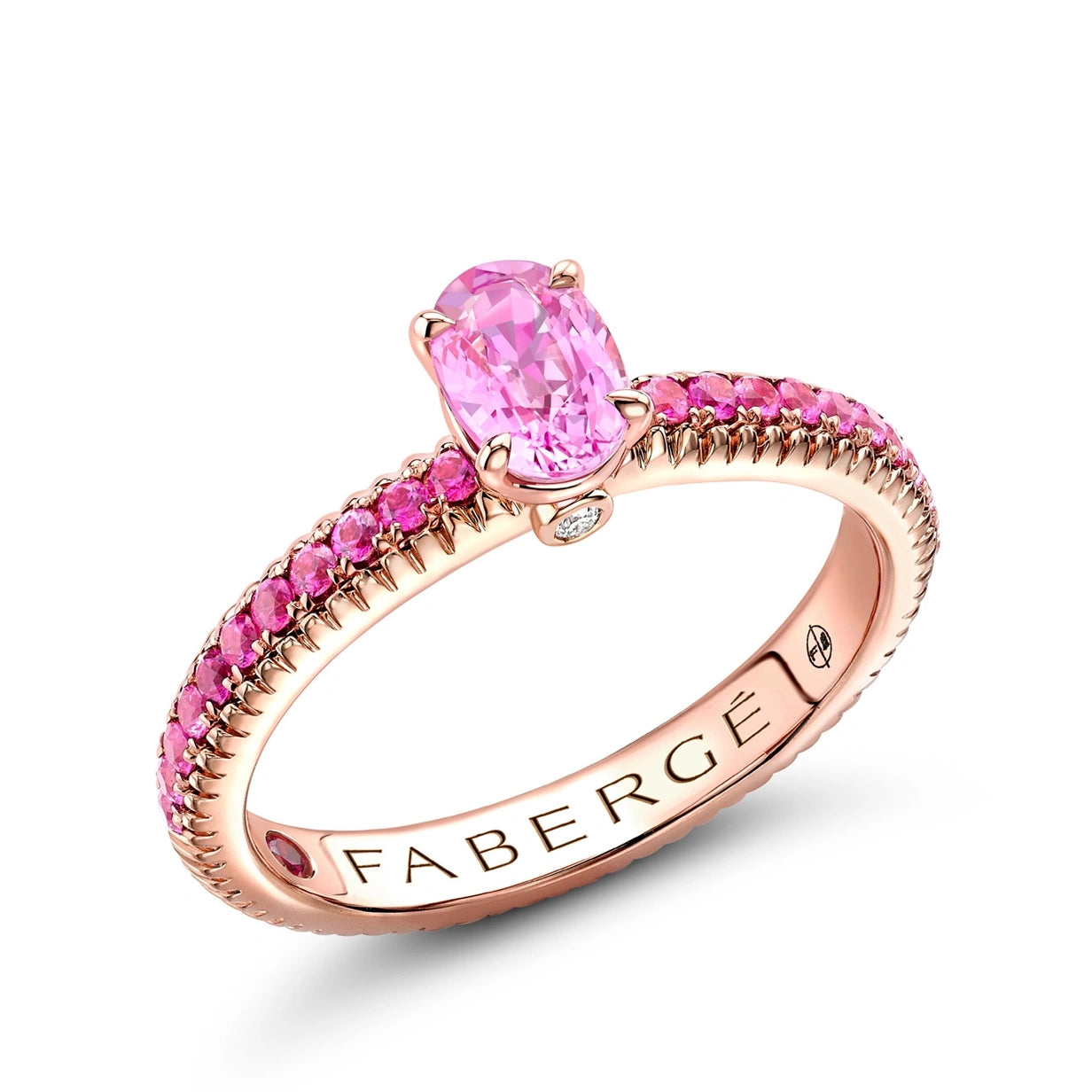 Rose Gold Pink Sapphire Fluted Ring with Pink Sapphire Shoulders | Fabergé