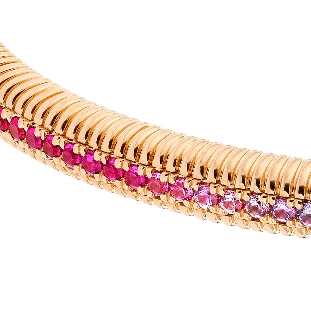 Rose Gold Rainbow Multicoloured Gemstone Hinged Fluted Bracelet | Fabergé
