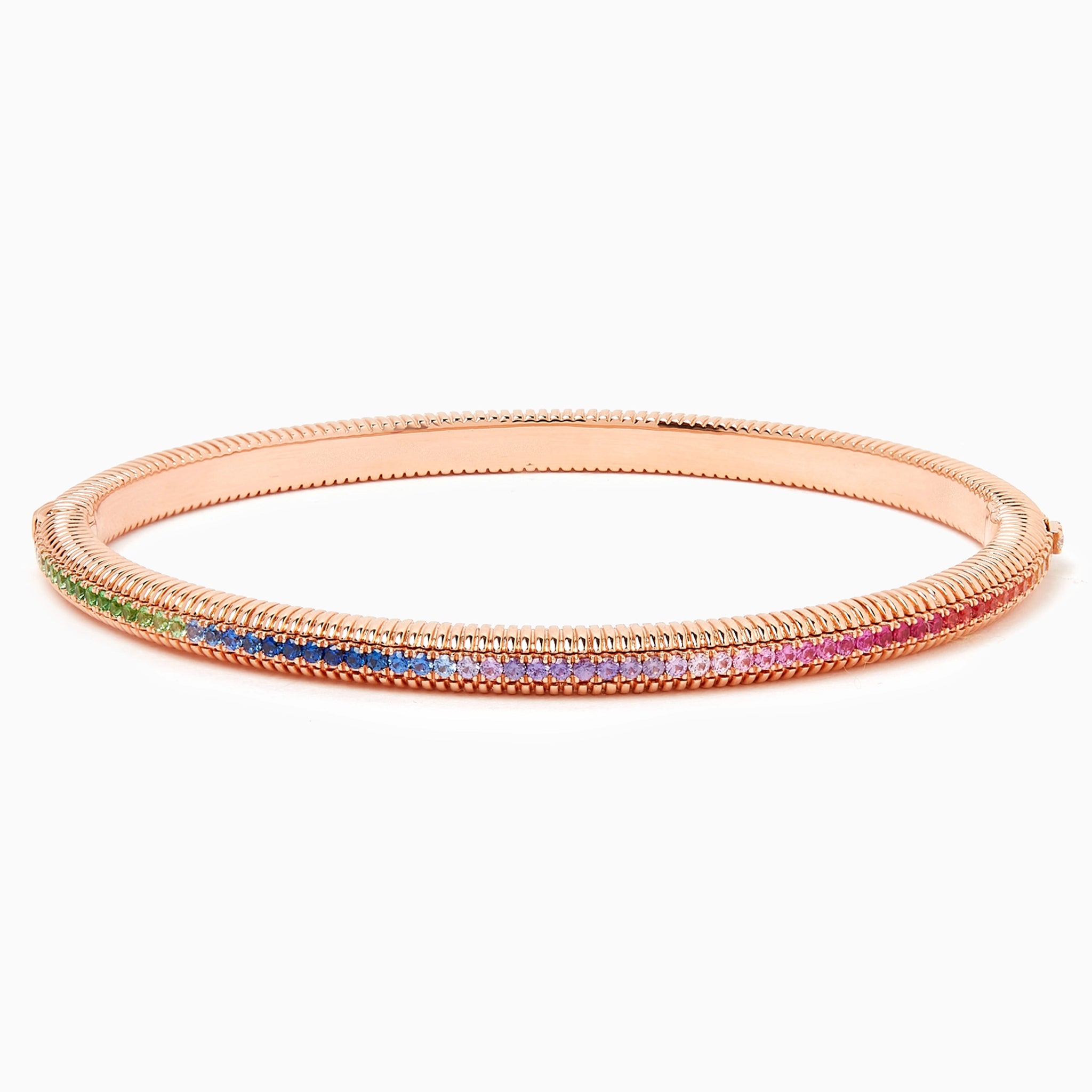 Rose Gold Rainbow Multicoloured Gemstone Hinged Fluted Bracelet | Fabergé
