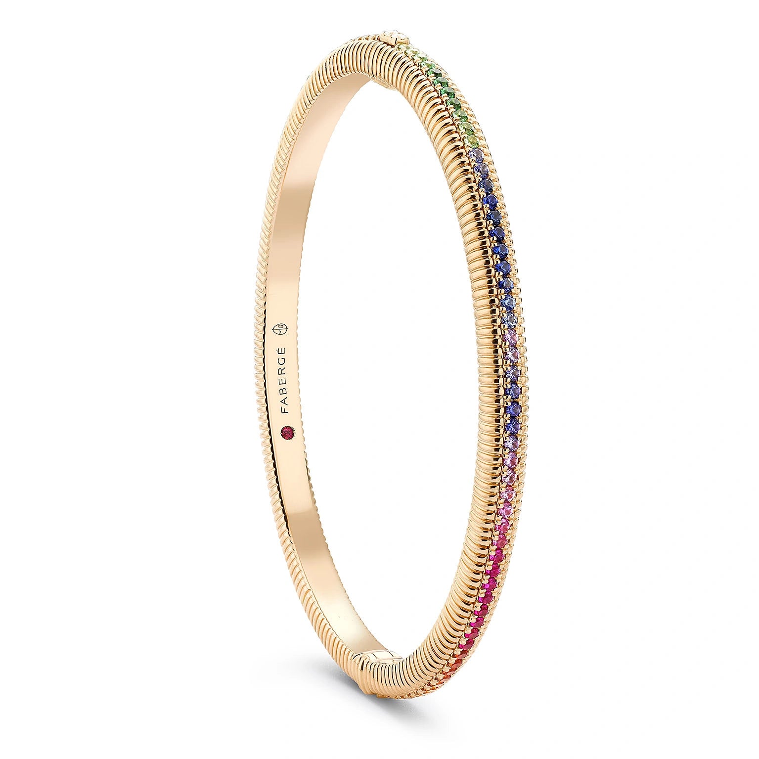 Rose Gold Rainbow Multicoloured Gemstone Hinged Fluted Bracelet | Fabergé