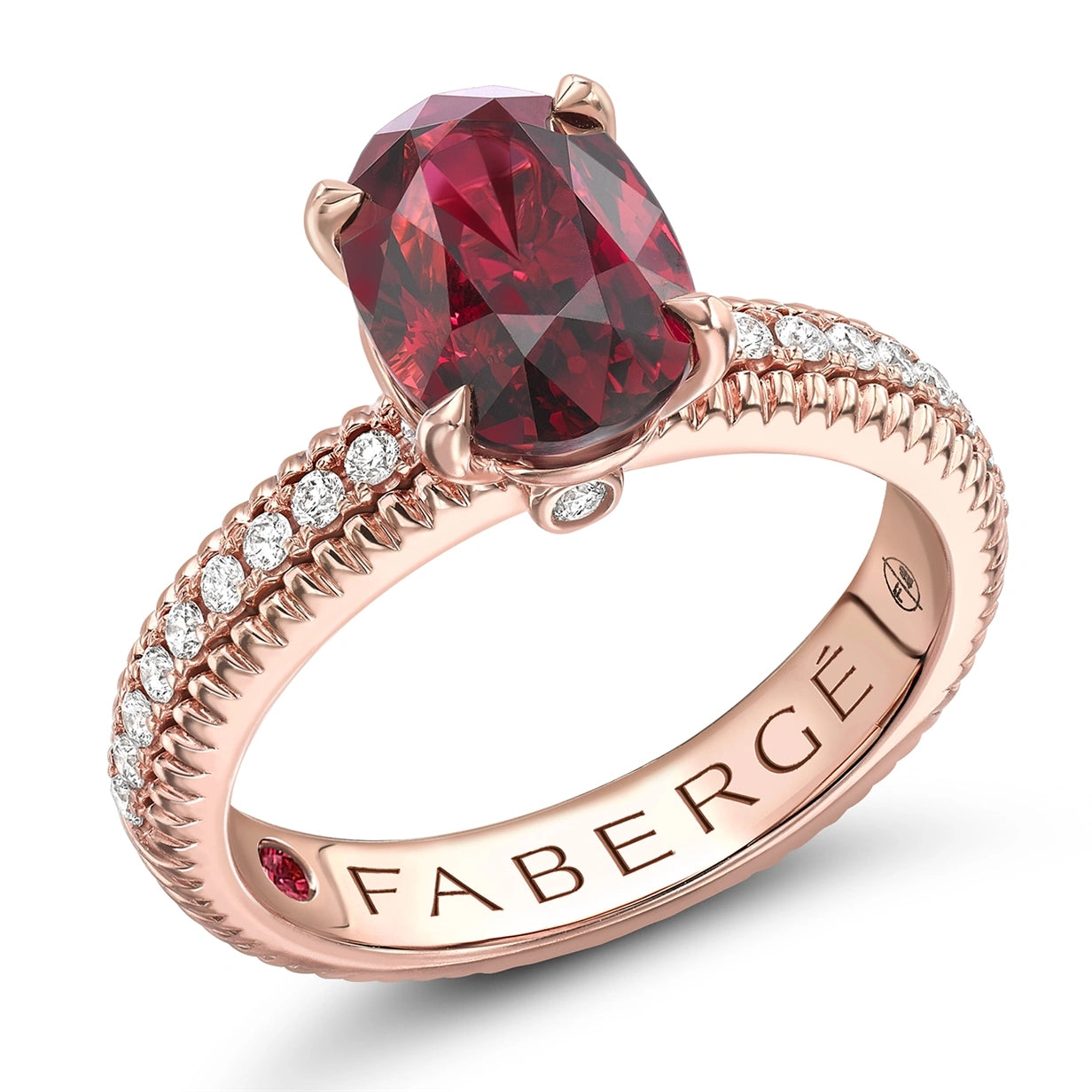 Rose Gold Ruby Fluted Ring with Diamond Shoulders | Fabergé