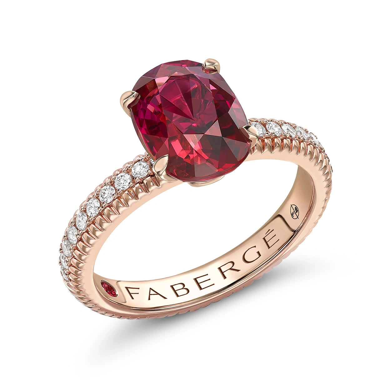 FABERGÉ Verlobungsring – Ruby Diamond Pavé Rose Gold Fluted Ring