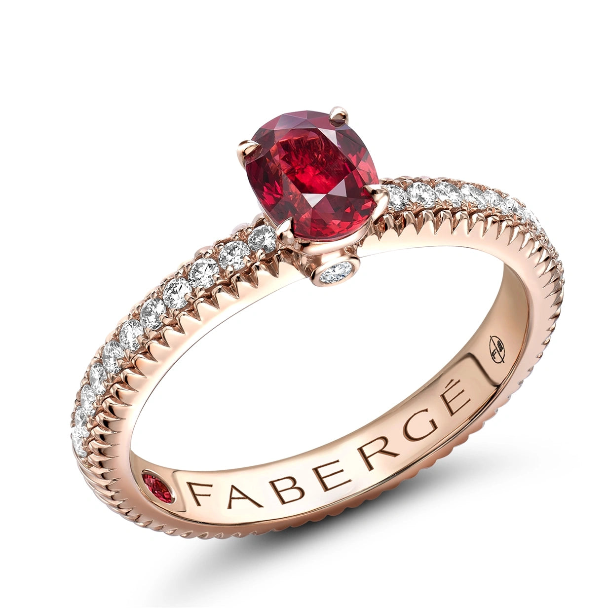 Rose Gold Ruby Fluted Ring with Diamond Shoulders | Fabergé