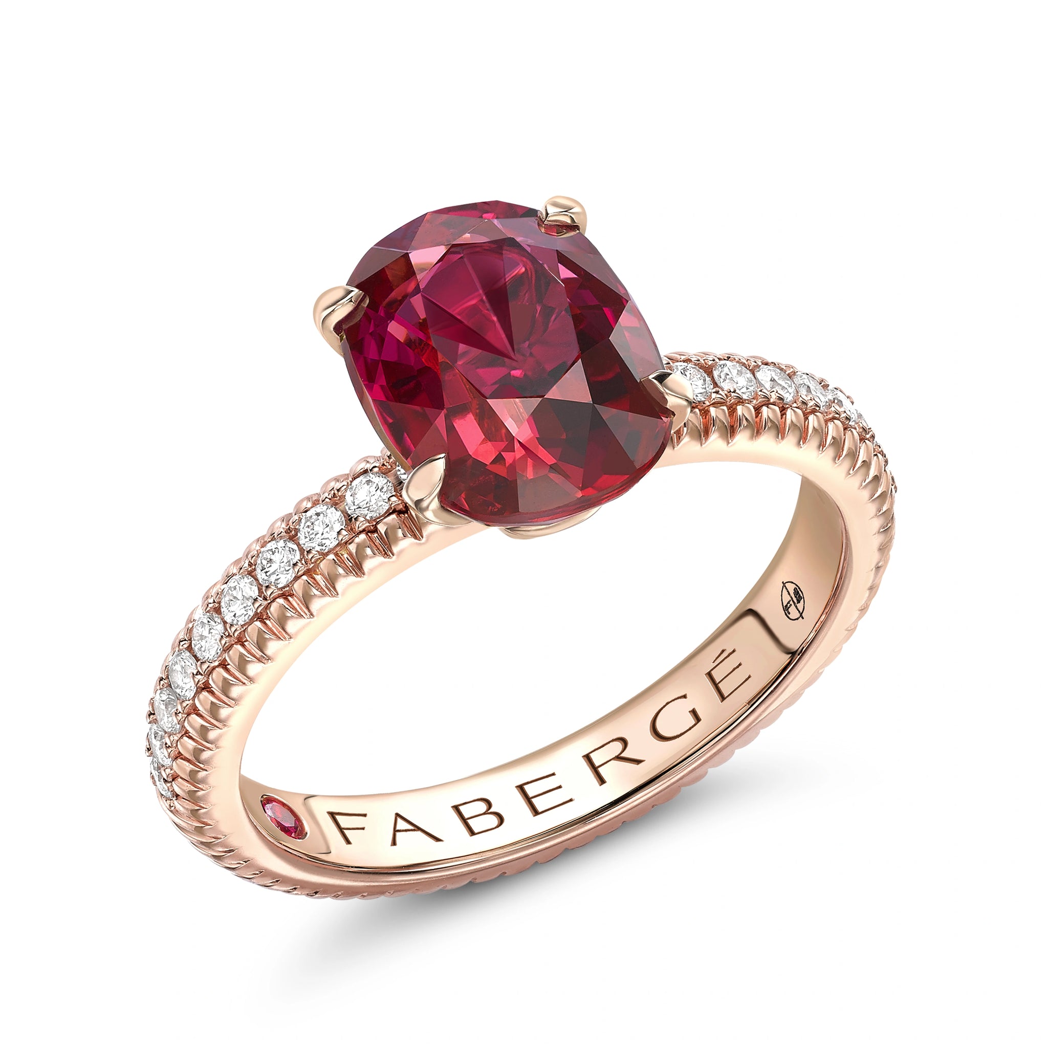 Rose Gold Ruby Fluted Ring with Diamond Shoulders | Fabergé