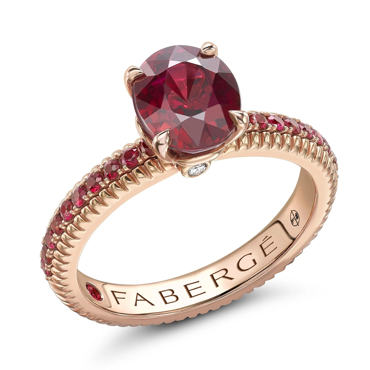 Rose Gold Ruby Fluted Ring with Ruby Shoulders | Fabergé