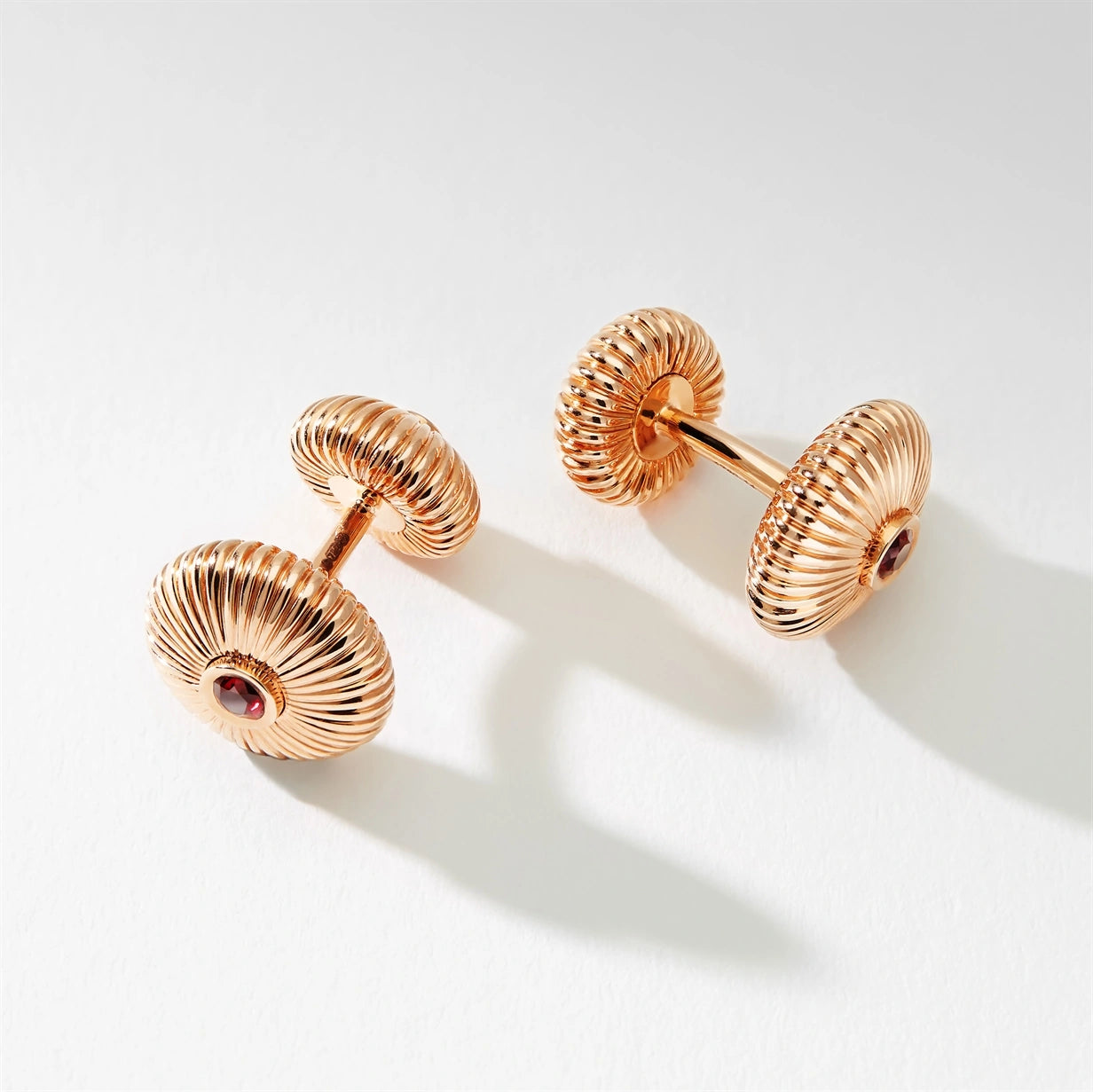 FABERGÉ Cufflinks – Ruby and Rose Gold Fluted Cufflinks
