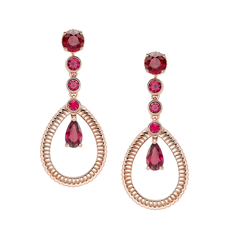 Rose Gold Ruby Fluted Teardrop Earrings | Fabergé