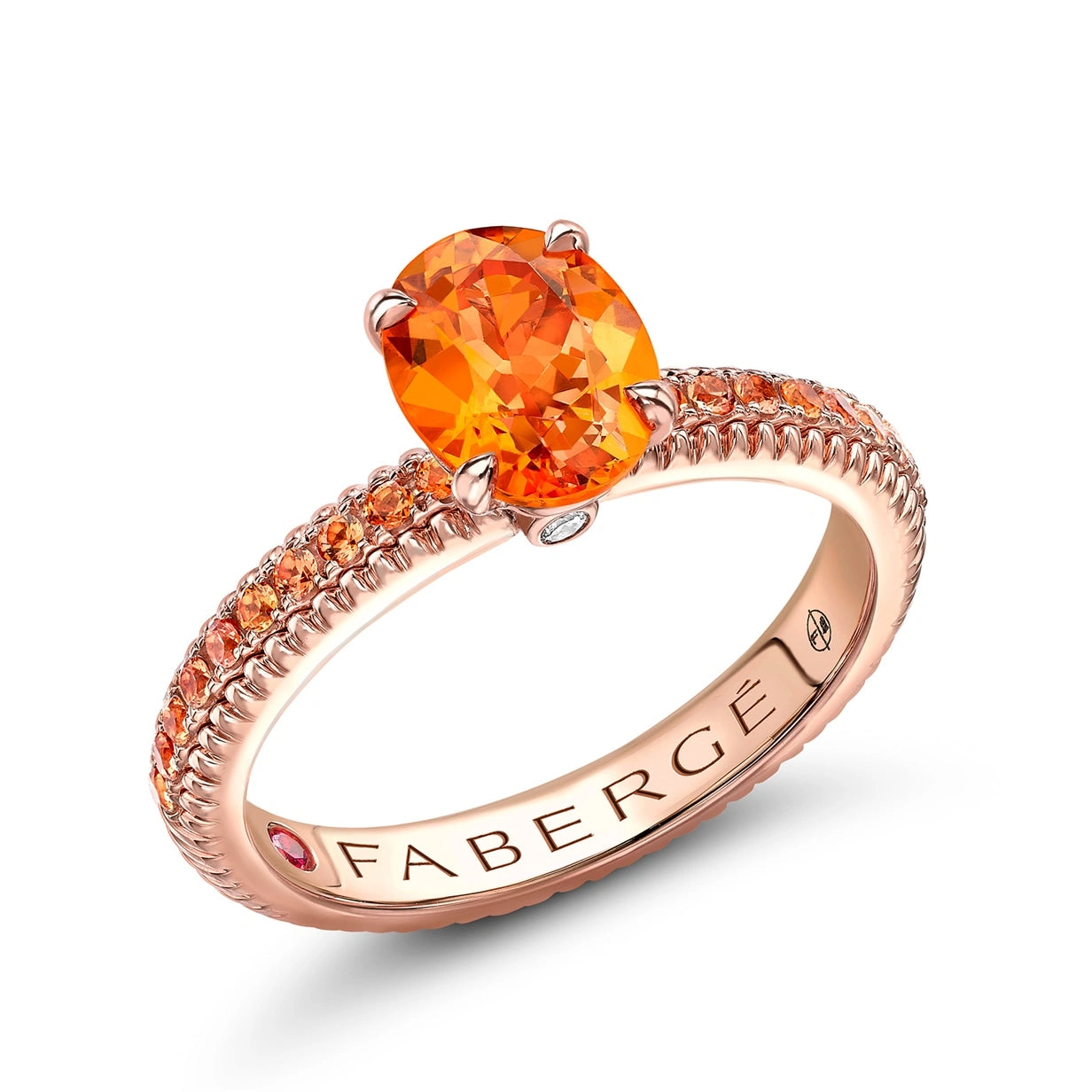 Rose Gold Spessartite Fluted Ring with Orange Sapphire Shoulders | Fabergé