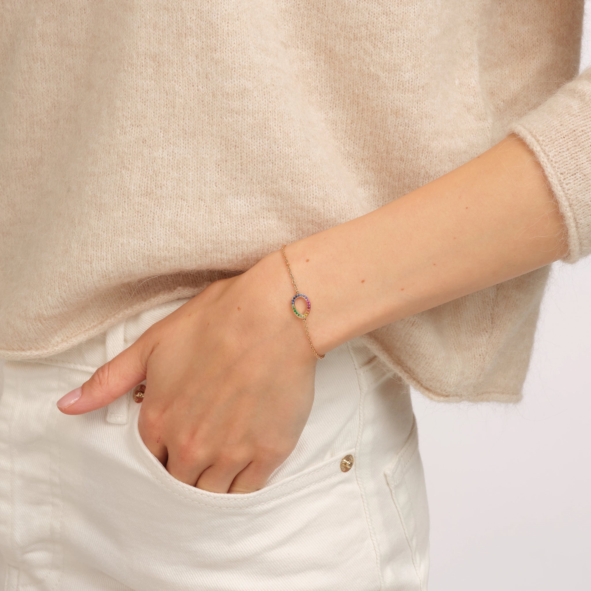 Rose Gold Rainbow Multicoloured Gemstone Egg Chain Bracelet | Fabergé