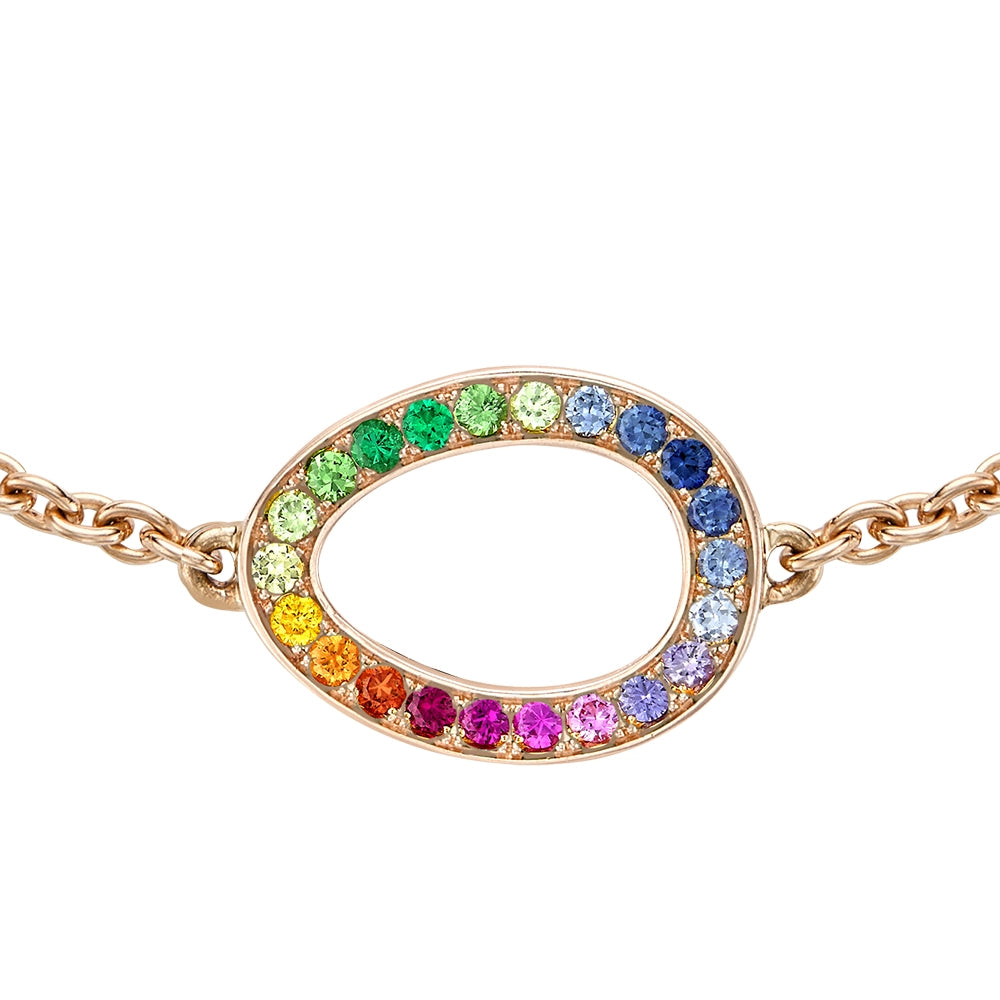 Rose Gold Rainbow Multicoloured Gemstone Egg Chain Bracelet | Fabergé