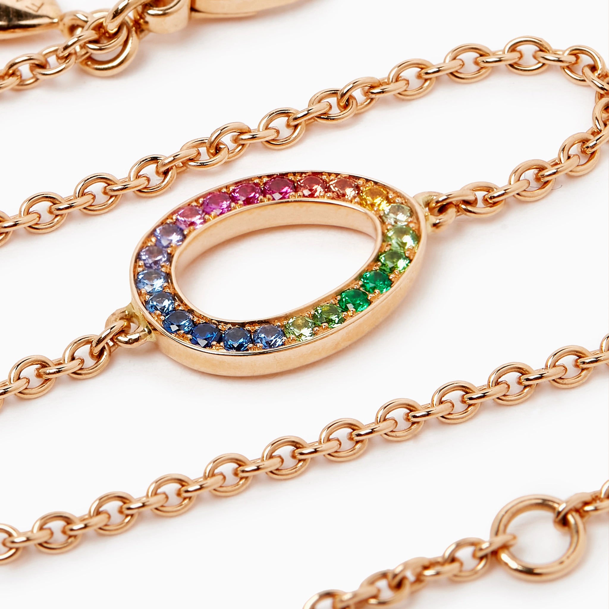 Rose Gold Rainbow Multicoloured Gemstone Egg Chain Bracelet | Fabergé