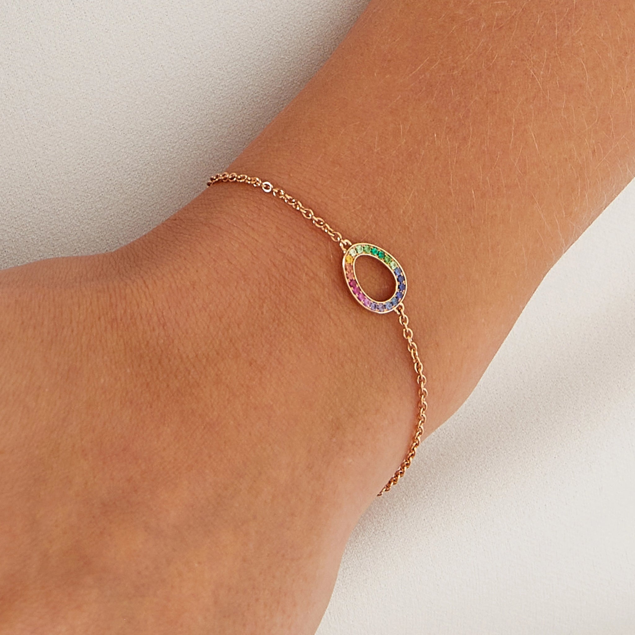 Rose Gold Rainbow Multicoloured Gemstone Egg Chain Bracelet | Fabergé