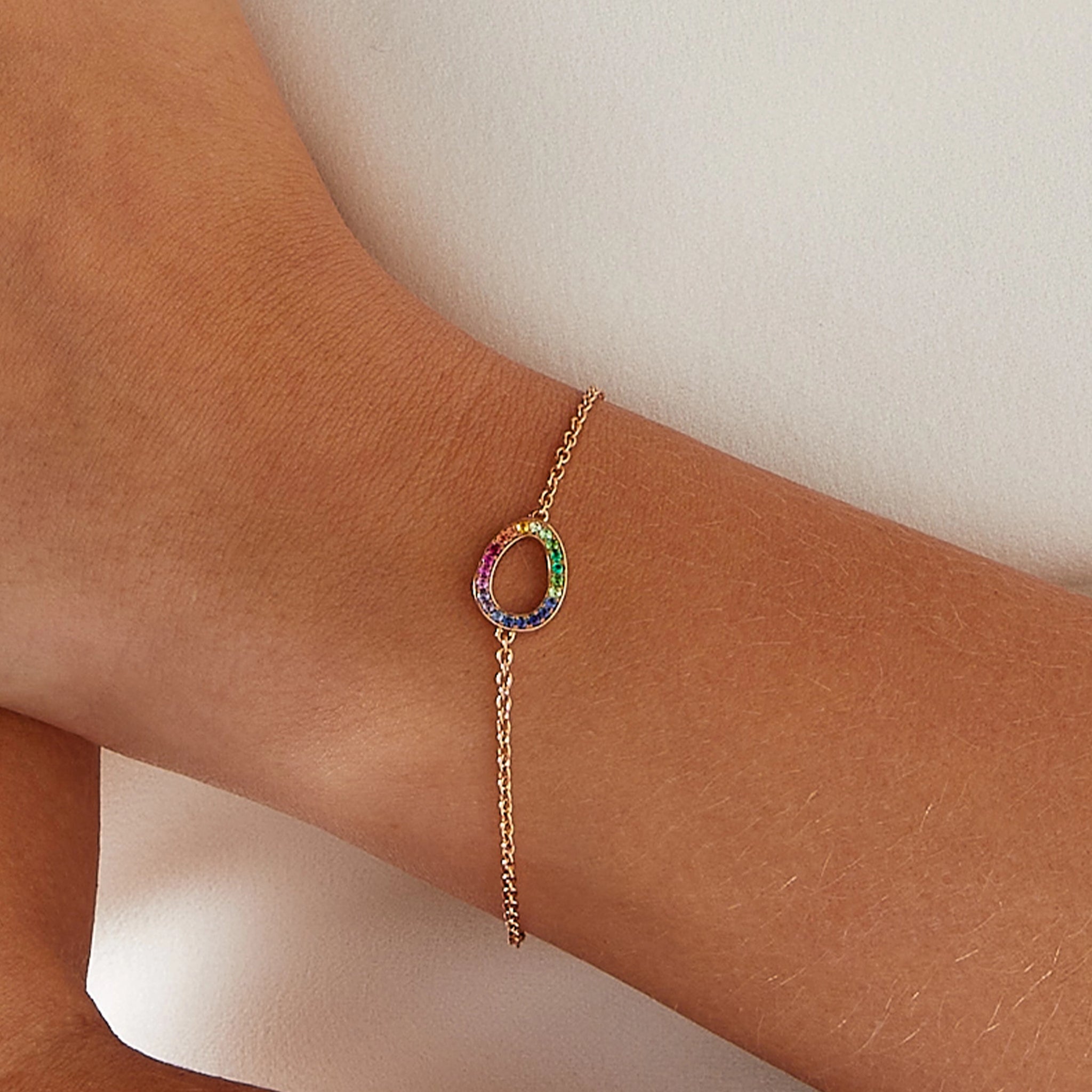 Rose Gold Rainbow Multicoloured Gemstone Egg Chain Bracelet | Fabergé