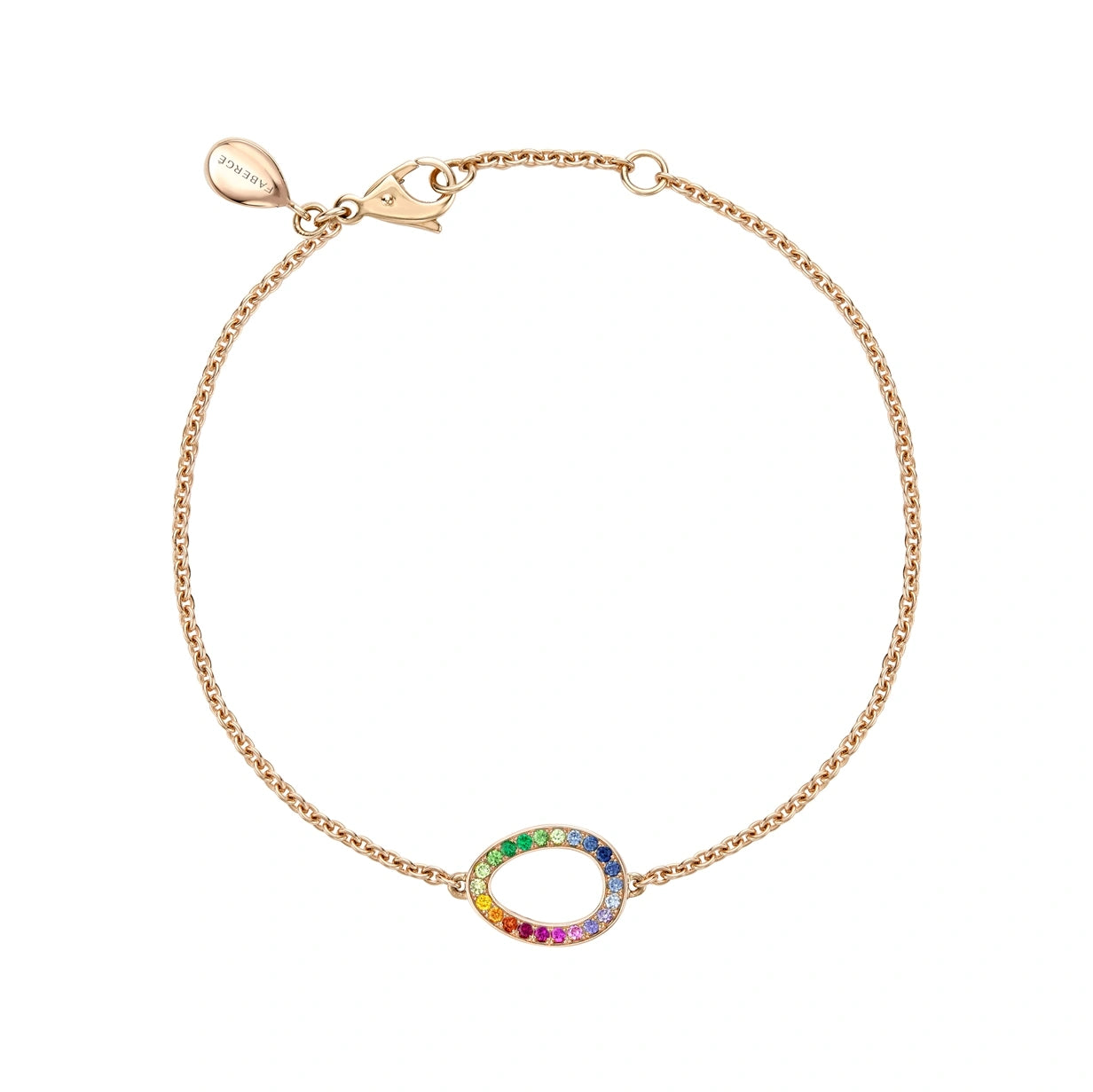 Rose Gold Rainbow Multicoloured Gemstone Egg Chain Bracelet | Fabergé